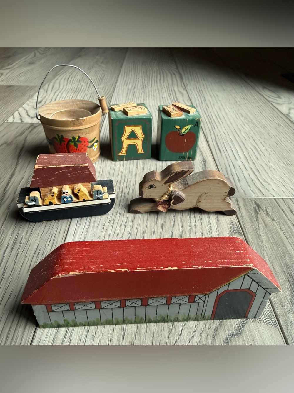 Vintage Wooden Folk Art Decor Trinkets Lot Of 6